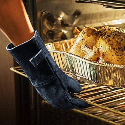 932℉ Grill BBQ Gloves 16-inch Heat Resistant Leather Forge Welding Glove with Flame Retardant Long Sleeve and Insulated Lining for Men and Women Black-Gray - CookCave