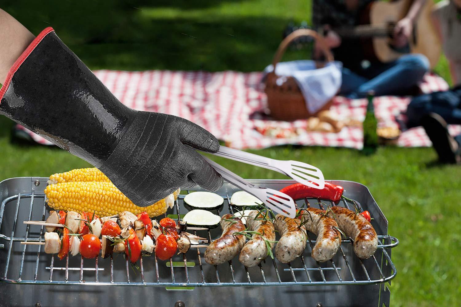 932°F Extreme Heat Resistant Gloves for Grill BBQ,Aillary Waterproof Long Sleeve Pit Grill Gloves for Fryer, Baking, Oven,Smoker,Fireproof, Oil Resistant Neoprene Coating（14-Inch ） - CookCave