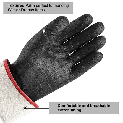 932°F Extreme Heat Resistant Gloves for Grill BBQ,Aillary Waterproof Long Sleeve Pit Grill Gloves for Fryer, Baking, Oven,Smoker,Fireproof, Oil Resistant Neoprene Coating（14-Inch ） - CookCave