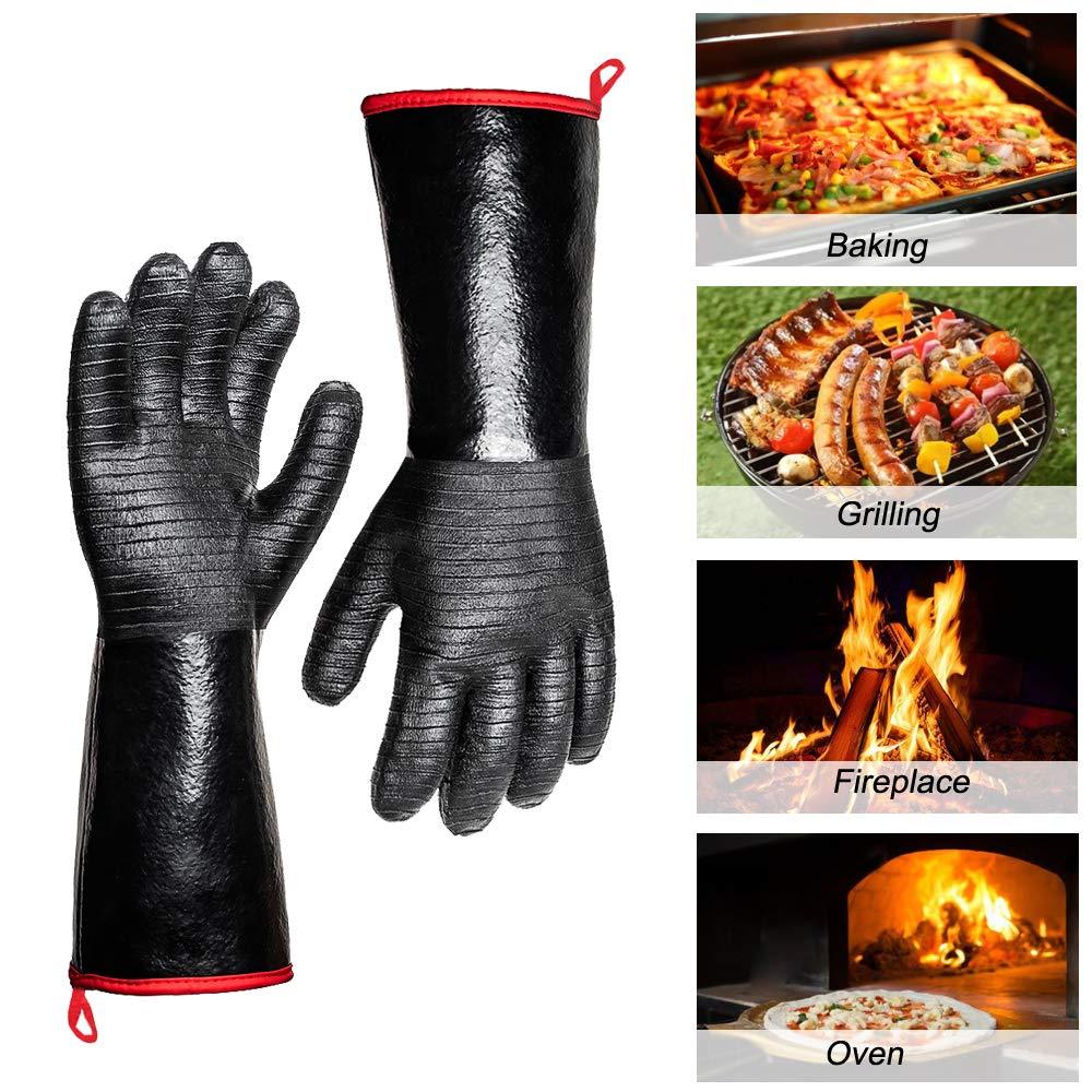 932°F Extreme Heat Resistant Gloves for Grill BBQ,Aillary Waterproof Long Sleeve Pit Grill Gloves for Fryer, Baking, Oven,Smoker,Fireproof, Oil Resistant Neoprene Coating（14-Inch ） - CookCave