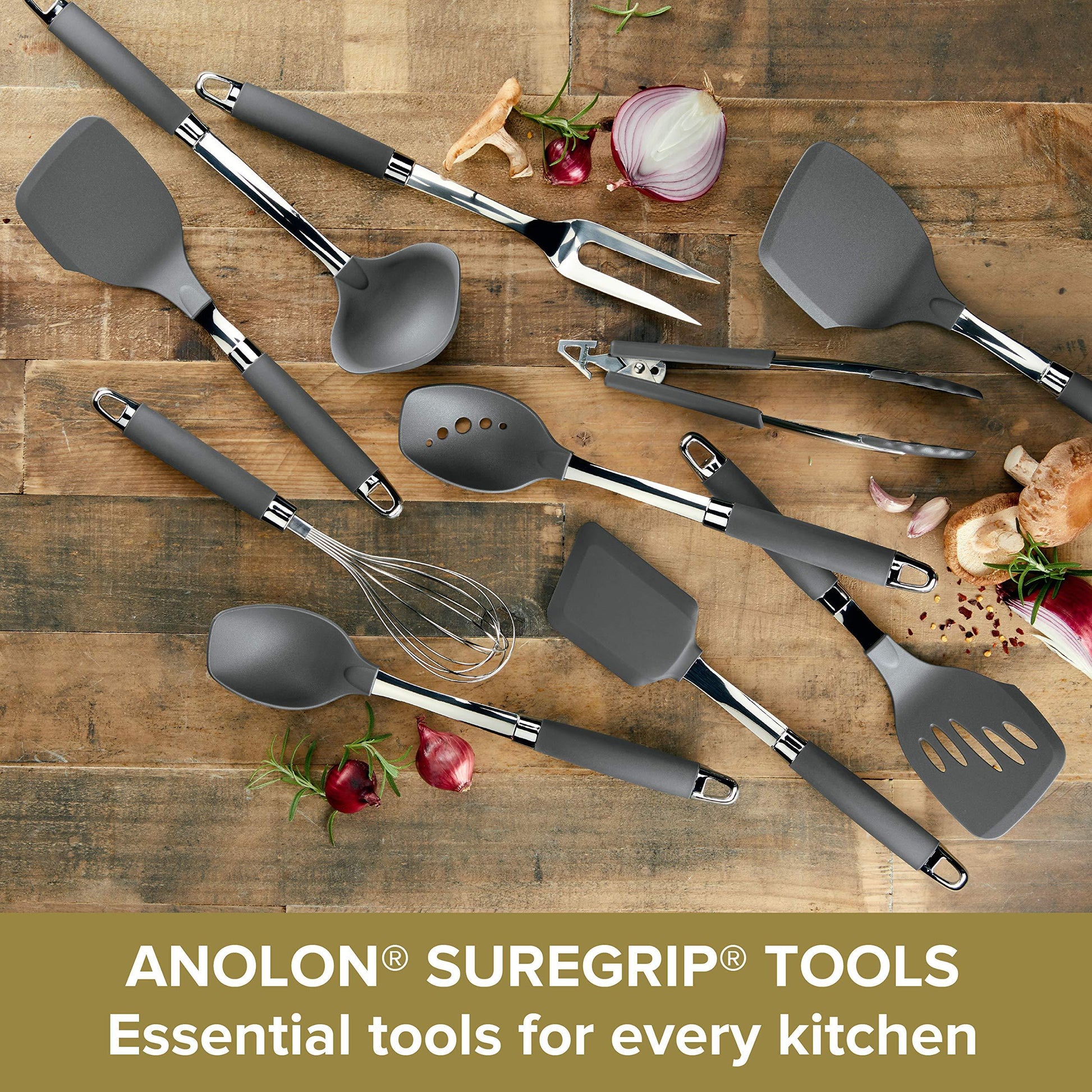 Anolon SureGrip Stainless Steel Meat Fork/Kitchen Tool, 13.25 Inch, Gray,46288 - CookCave