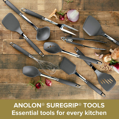 Anolon SureGrip Stainless Steel Meat Fork/Kitchen Tool, 13.25 Inch, Gray,46288 - CookCave