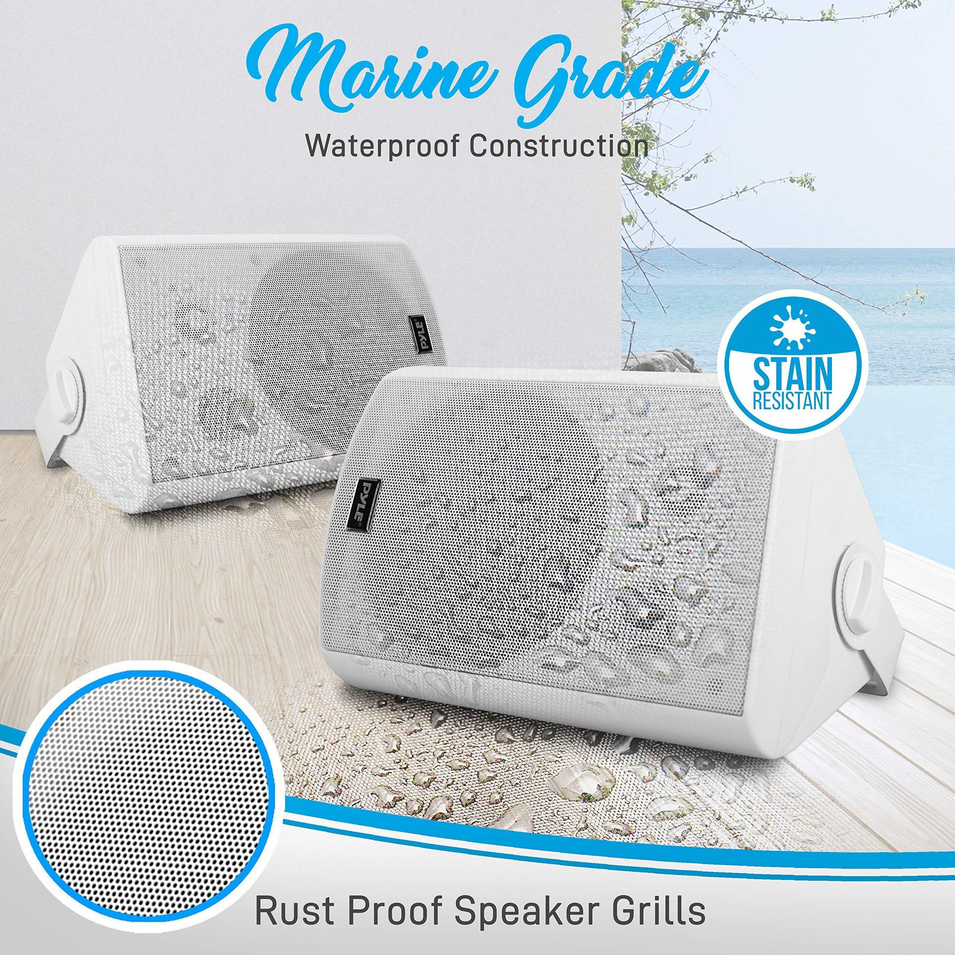 Outdoor Wall-Mount Patio Stereo Speaker - Waterproof Bluetooth Wireless & No Amplifier Needed - Portable Electric Theater Sound Surround System - Pyle PDWR61BTWT - CookCave