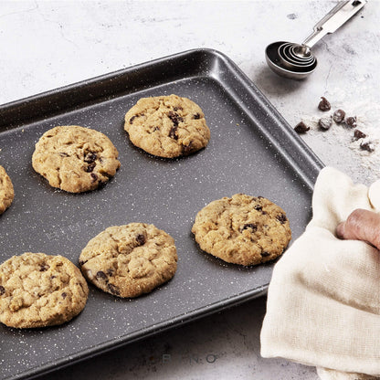 BINO Bakeware Nonstick Cookie Sheet Baking Tray Set 3-Piece - Speckled Gunmetal | NonStick Baking Pans Set | Carbon Steel Tray Bakeware Sets | Oven Safe Baking Set | Cookie Sheet Pans | Food-Safe Tray - CookCave