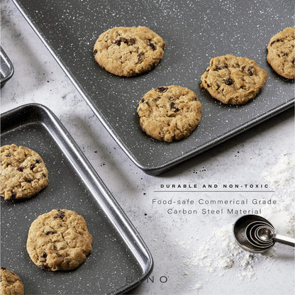 BINO Bakeware Nonstick Cookie Sheet Baking Tray Set 3-Piece - Speckled Gunmetal | NonStick Baking Pans Set | Carbon Steel Tray Bakeware Sets | Oven Safe Baking Set | Cookie Sheet Pans | Food-Safe Tray - CookCave