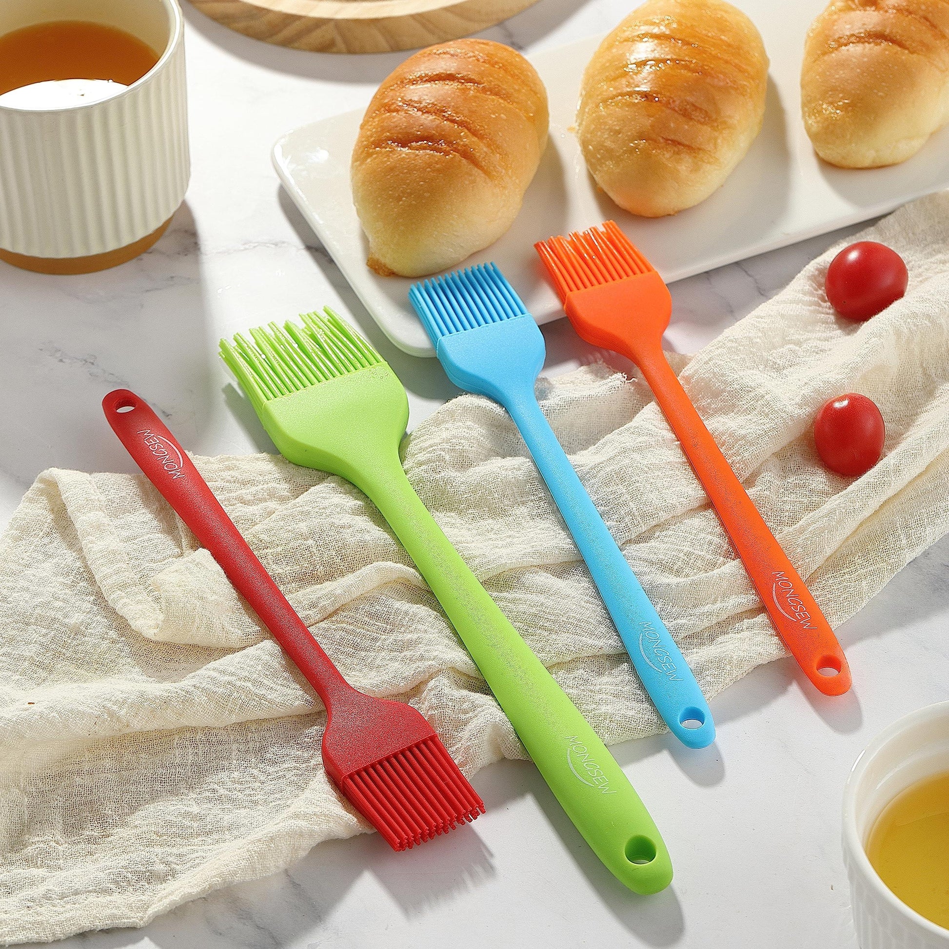 4PCS Silicone Basting Pastry Brush, MONGSEW Heat Resistant Food Brush Spread Oil Butter Sauce for BBQ Grill Baking Kitchen Cooking, BPA Free, Dishwasher Safe (Multicolor, 4 Pcs) - CookCave
