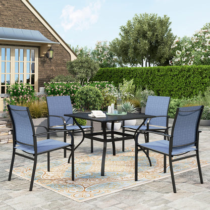 HERA'S HOUSE 5 Pieces Patio Dining Set, Outdoor Table and Chairs Set for 4, 4 x Blue Textilene Dining Chair, 37" Square Metal Dining Table, for Lawn Garden Backyard Deck - CookCave