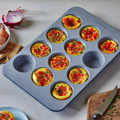 Caraway Non-Stick Ceramic 12-Cup Muffin Pan - Naturally Slick Ceramic Coating - Non-Toxic, PTFE & PFOA Free - Perfect for Cupcakes, Muffins, and More - Slate - CookCave