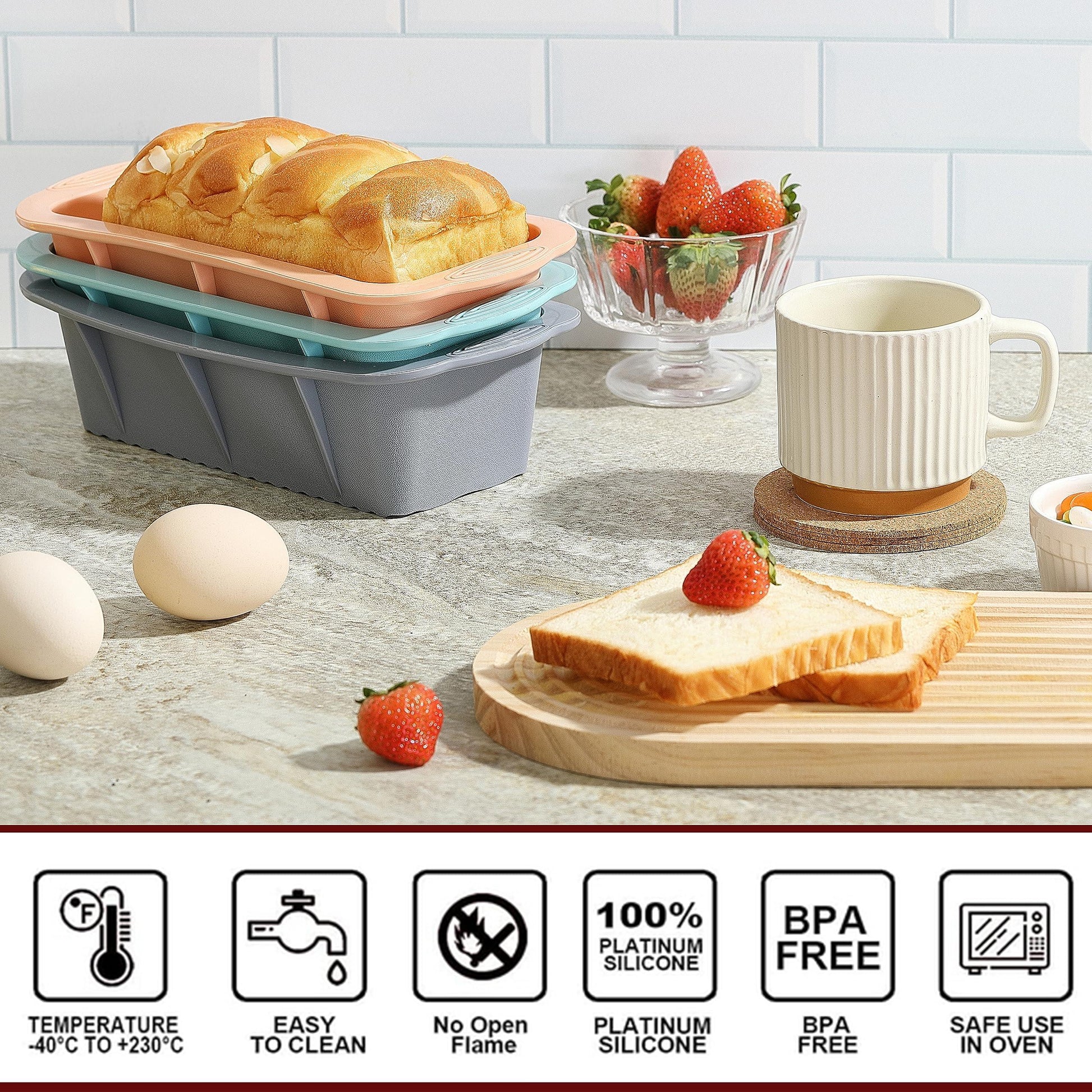 MONGSEW 3PCS Silicone Bread Loaf Pan, Non-Stick Bread Pans for Baking, Easy Release Loaf Pan, Great for Homemade Bread, Cakes, Brownies, Dishwasher Safe (3 Colors, Nesting Design) - CookCave