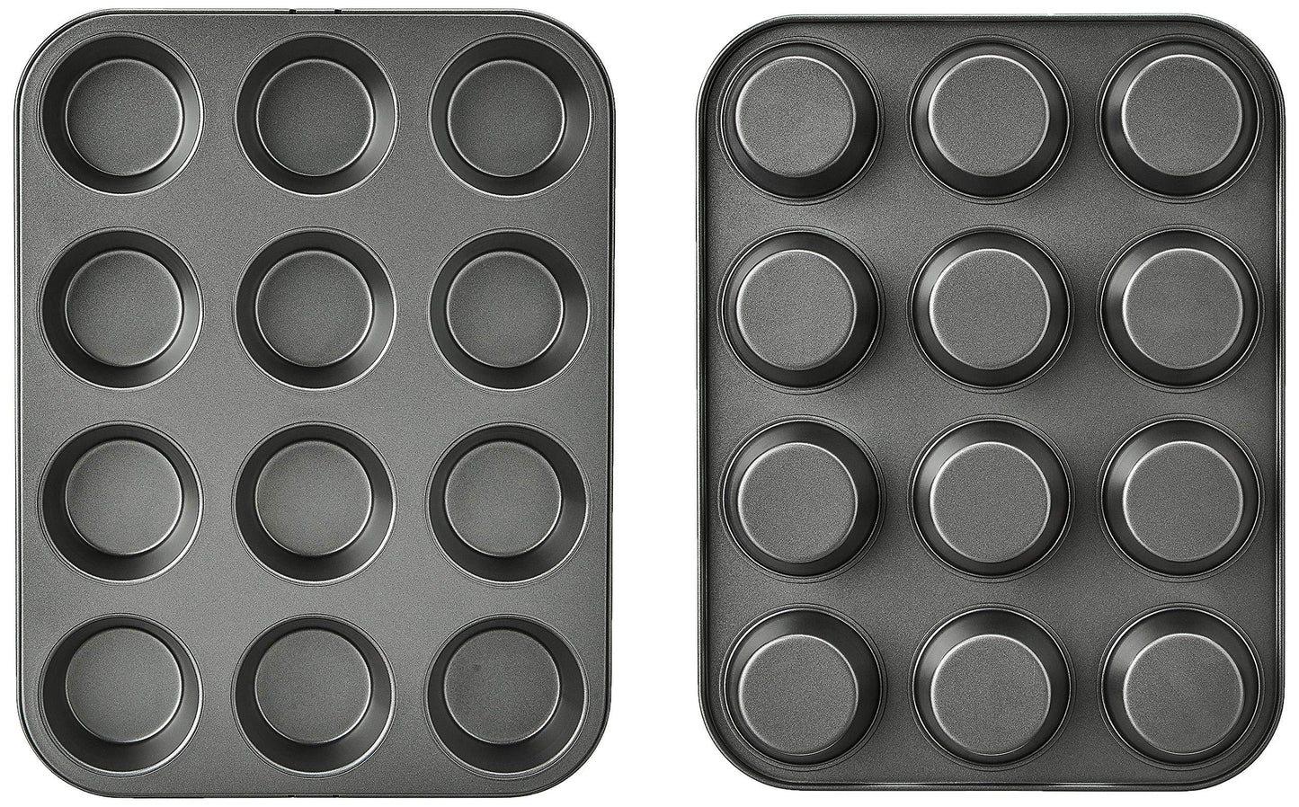 Amazon Basics Nonstick Round Muffin Baking Pan, 12 Cups, Set of 2, Gray, 13.9x10.55x1.22" - CookCave