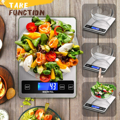 BACK KTCL 'Cooking Master' Digital Food Kitchen Scale, 22lb Weight Multifunction Scale Measures in Grams and Ounces for Cooking Baking, 1g/0.1oz Precise Graduation, Stainless Steel and Tempered Glass - CookCave