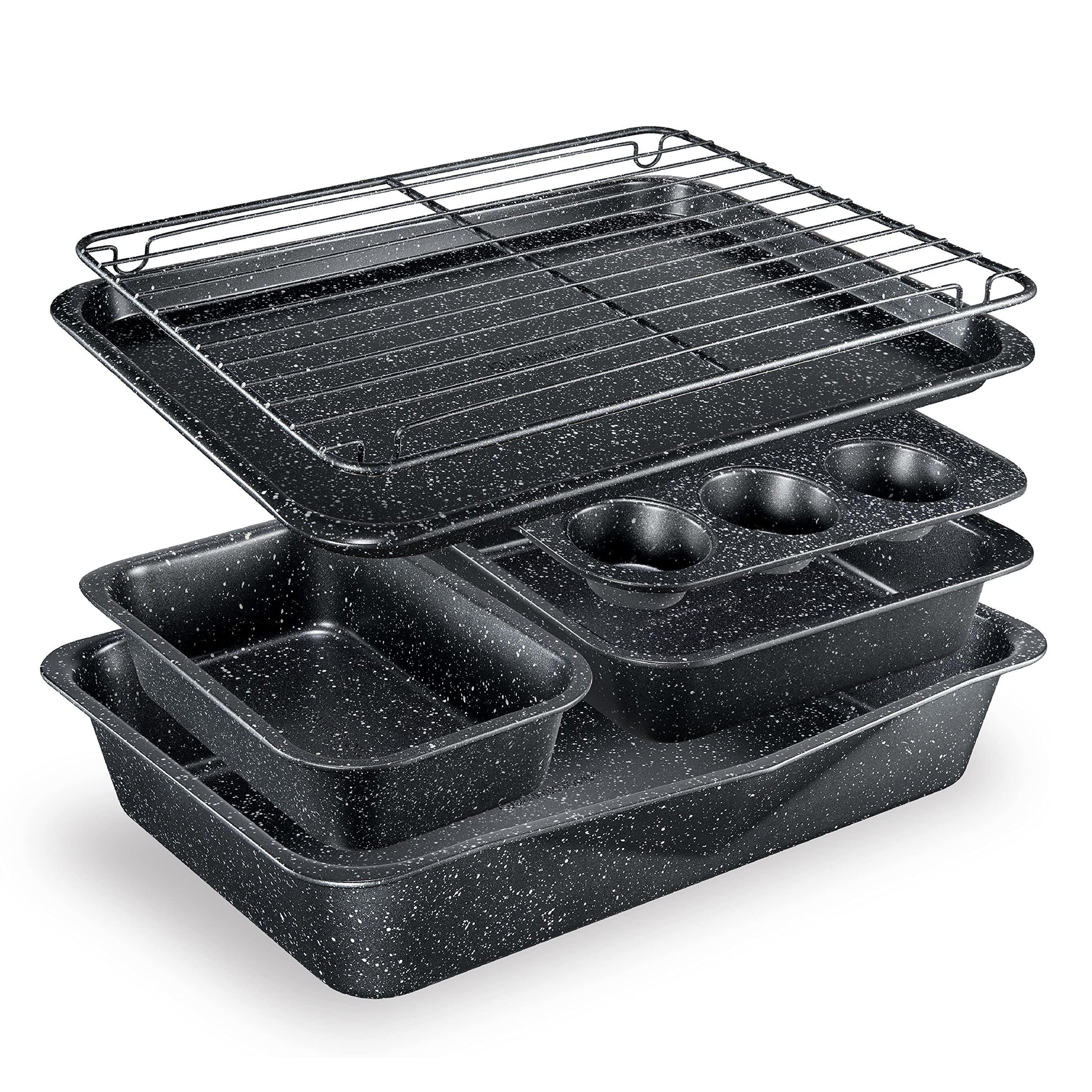 Granitestone Black 6 Pc Stackable Nonstick Bakeware Set With Oven Pans, Baking Sheet, Wire Rack - Complete Kitchen Baking Set, Oven/Dishwasher Safe, 100% Non Toxic - CookCave