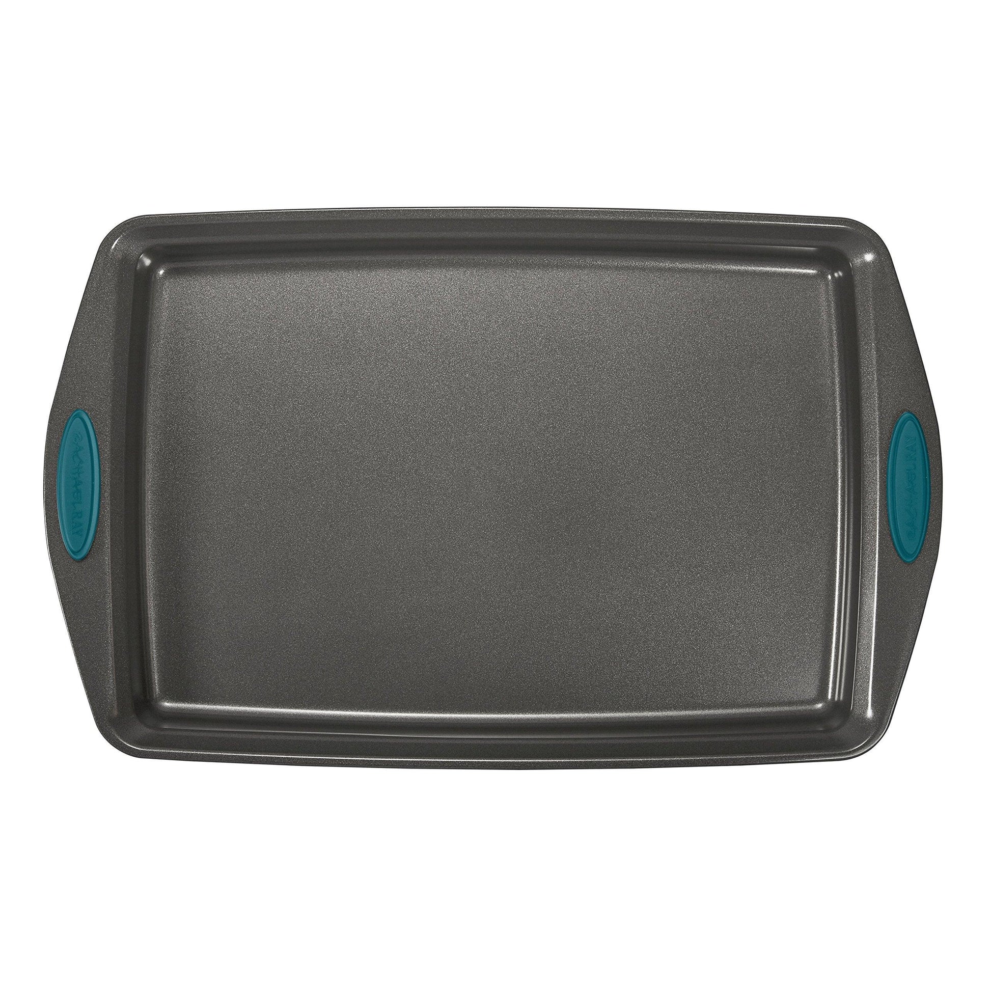 Rachael Ray Bakeware Nonstick Cookie Pan Set, 3-Piece, Gray with Marine Blue Grips - CookCave