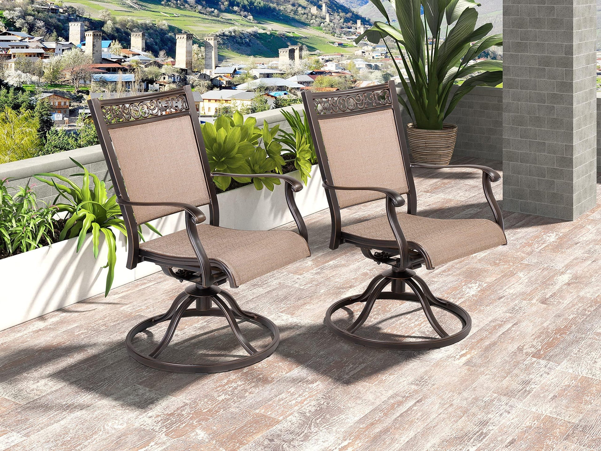 Casual World Patio Sling Dining Chairs Set of 2, Outdoor Furniture Swivel Rocker Chairs with All-Weather Aluminum Frame for Bistro Garden Backyard Balcony - CookCave