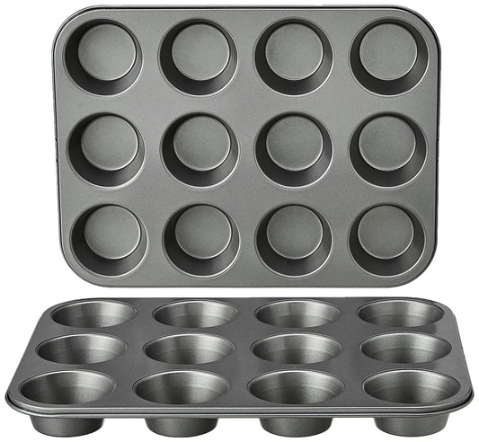 Amazon Basics Nonstick Round Muffin Baking Pan, 12 Cups, Set of 2, Gray, 13.9x10.55x1.22" - CookCave