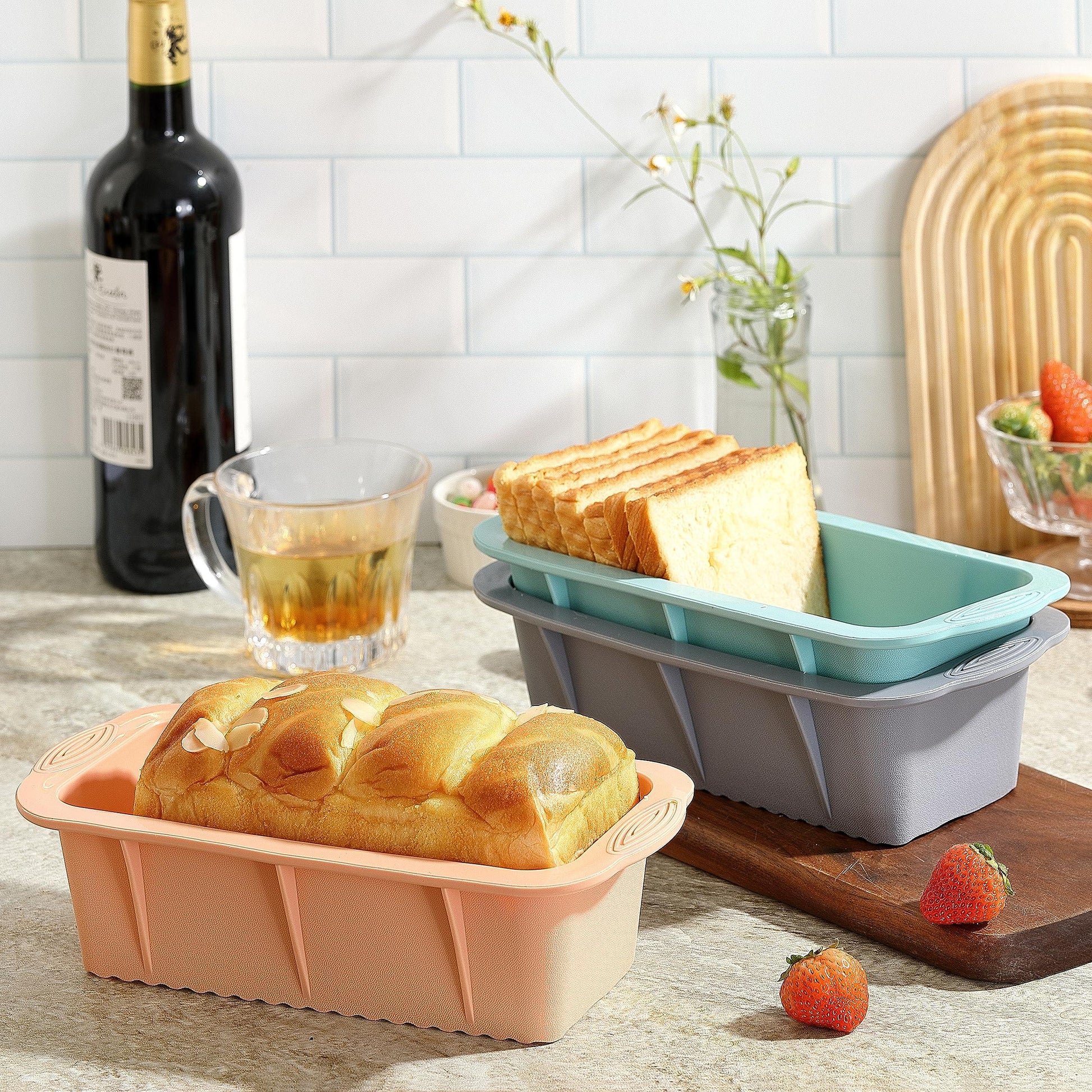 MONGSEW 3PCS Silicone Bread Loaf Pan, Non-Stick Bread Pans for Baking, Easy Release Loaf Pan, Great for Homemade Bread, Cakes, Brownies, Dishwasher Safe (3 Colors, Nesting Design) - CookCave