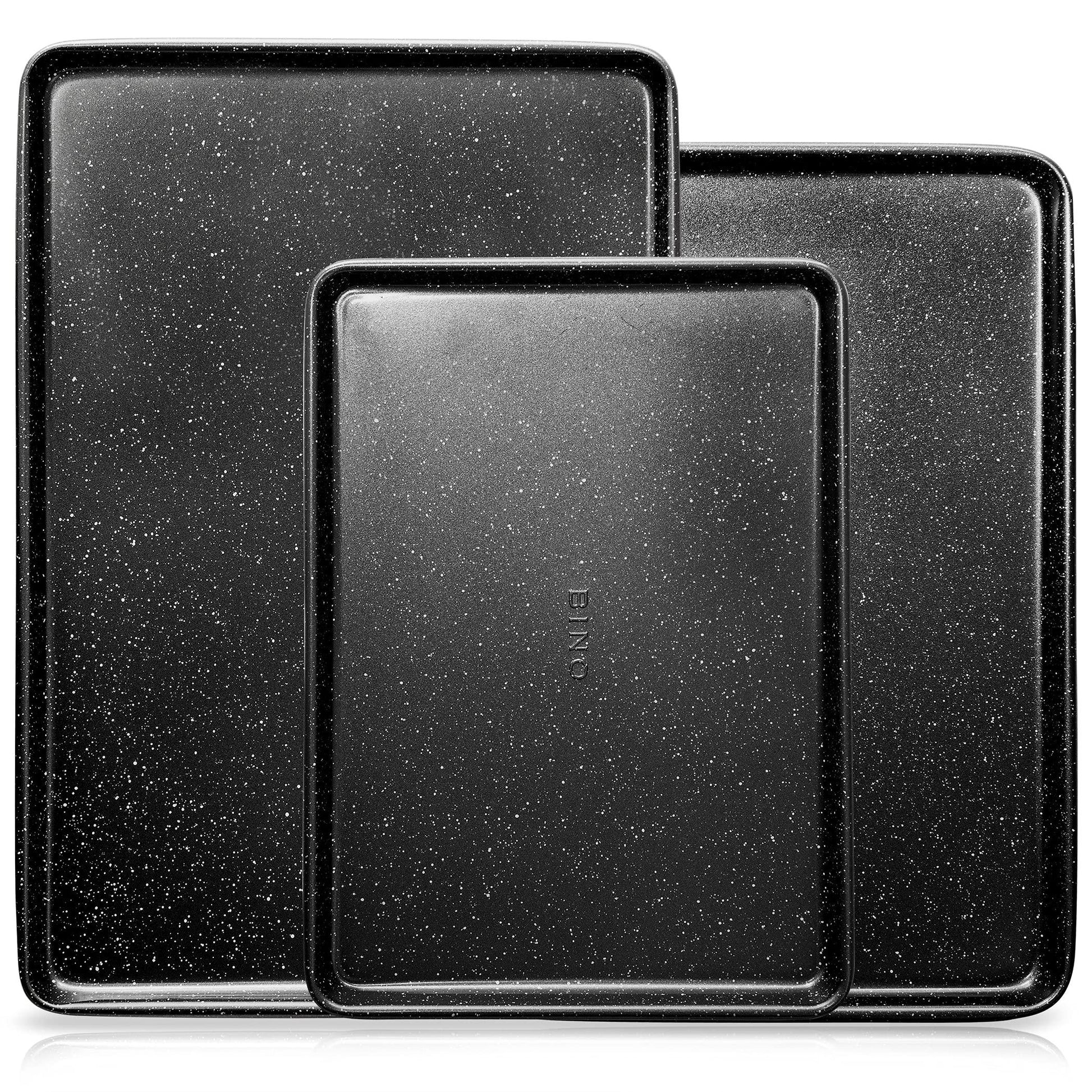 BINO Bakeware Nonstick Cookie Sheet Baking Tray Set 3-Piece - Speckled Black | NonStick Baking Pans Set | Carbon Steel Tray Bakeware Sets | Oven Safe Baking Set | Cookie Sheet Pans | Food-Safe Tray - CookCave