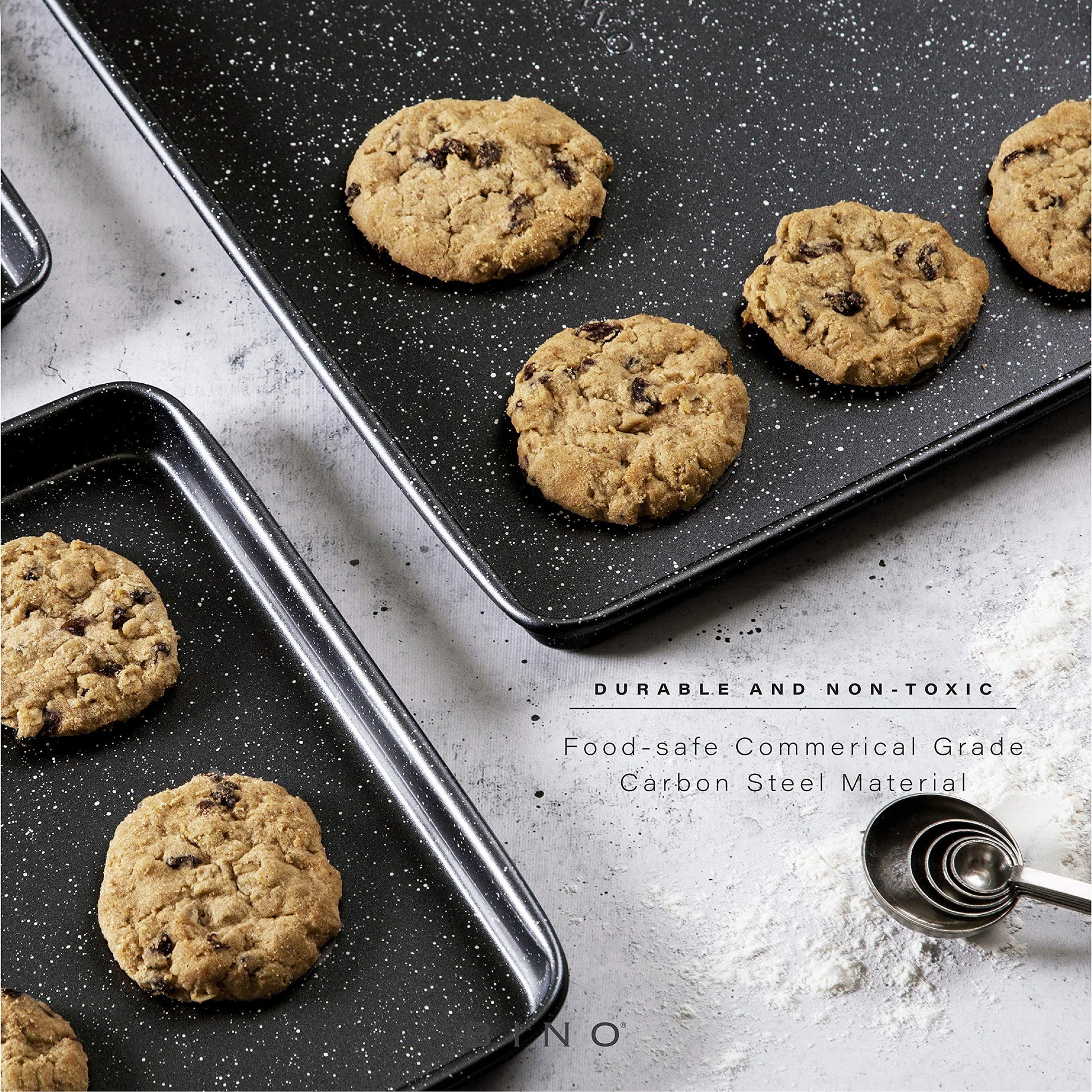 BINO Bakeware Nonstick Cookie Sheet Baking Tray Set 3-Piece - Speckled Black | NonStick Baking Pans Set | Carbon Steel Tray Bakeware Sets | Oven Safe Baking Set | Cookie Sheet Pans | Food-Safe Tray - CookCave