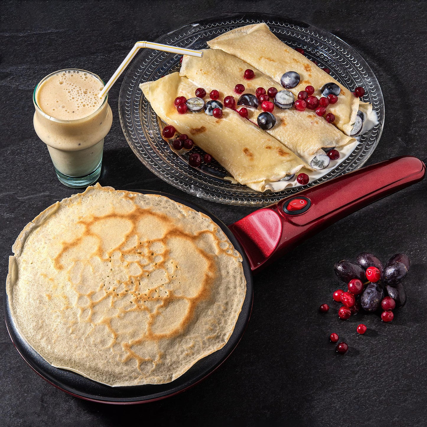 Moss & Stone Electric Crepe Maker, Pan Apo Portable Crepe Maker & Hot Plate Cooktop On/Off Switch, Nonstick Coating, Automatic Temperature Control, Easy To Use For Pancakes, Blintz, Chapati - CookCave