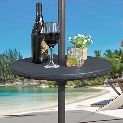 ABBLE 20'' Outdoor Adjustable All Weather Umbrella Table for Beach Patio Garden Poolside Accessory Umbrella Table Top Portable Round Table Fit 38mm (1.49in) Umbrella Pole (Black) - CookCave