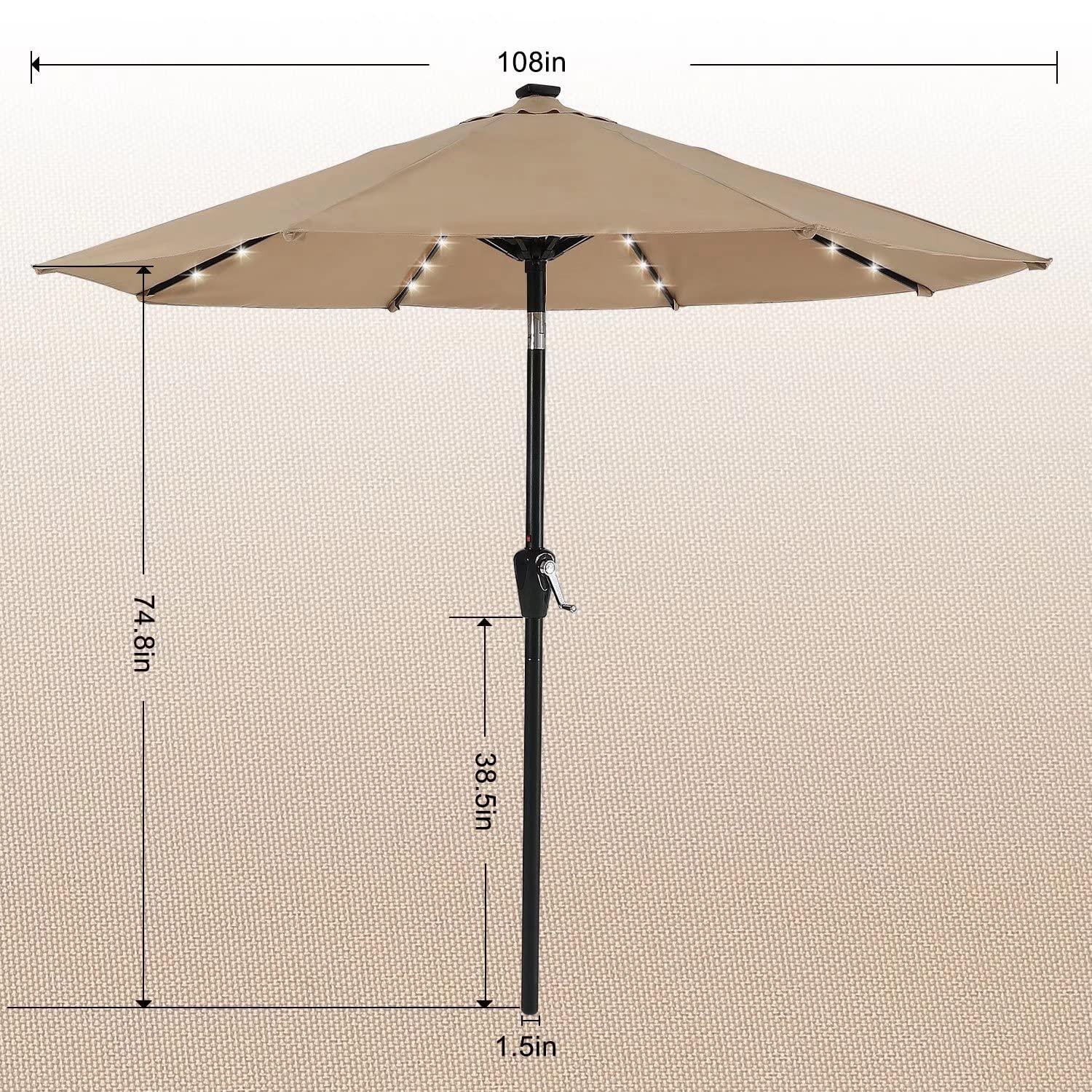 ABCCANOPY Durable Solar Led Patio Umbrellas with 32LED Lights 9FT (khaki) - CookCave