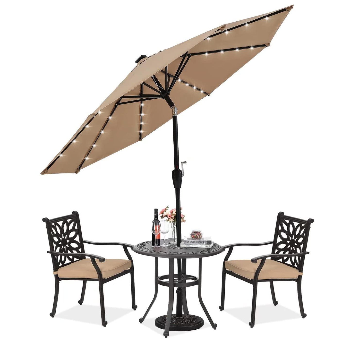 ABCCANOPY Durable Solar Led Patio Umbrellas with 32LED Lights 9FT (khaki) - CookCave