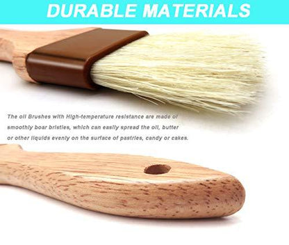 ACKLLR 3 Pack Pastry Brushes with Natural Bristles and Beech Wooden Handle, Basting Oil Brush for Grill BBQ Spreading Butter Cooking Baking Marinade Barbecue (1, 1.5, 1.8 Inches) - CookCave