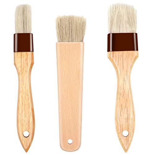 ACKLLR 3 Pack Pastry Brushes with Natural Bristles and Beech Wooden Handle, Basting Oil Brush for Grill BBQ Spreading Butter Cooking Baking Marinade Barbecue (1, 1.5, 1.8 Inches) - CookCave