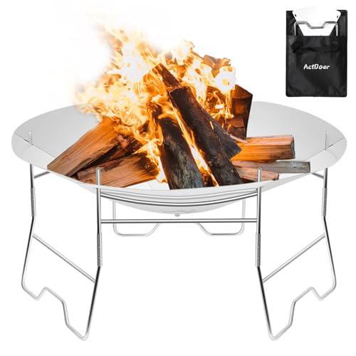 ActDoer Portable Outdoor Fire Pit 17 Inch - 304 Stainless Steel Camping Fire Pit with Storage Bag for Outdoor Wood Burning, Camping, Backpacking, Outdoor Warming - CookCave