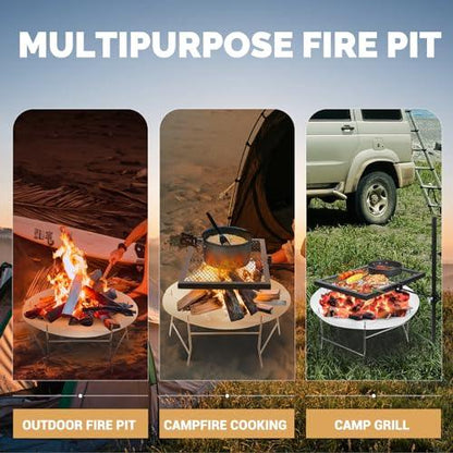 ActDoer Portable Outdoor Fire Pit 17 Inch - 304 Stainless Steel Camping Fire Pit with Storage Bag for Outdoor Wood Burning, Camping, Backpacking, Outdoor Warming - CookCave