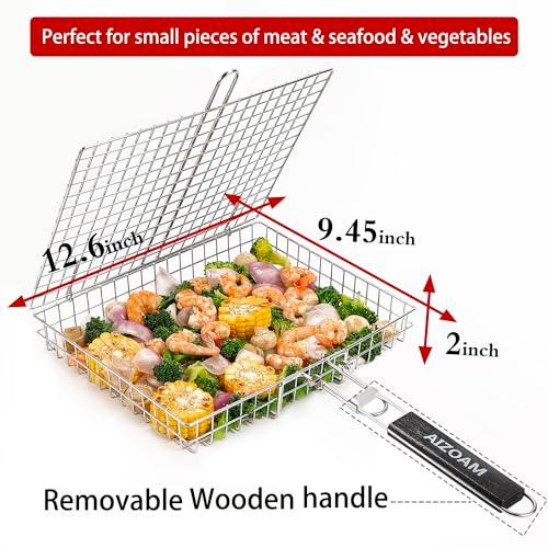 AIGMM Portable Stainless Steel BBQ Barbecue Grilling Basket for Fish ,Vegetables , Steak ,Shrimp, Chops and Many Other Food .Great and Useful BBQ Tool. - CookCave