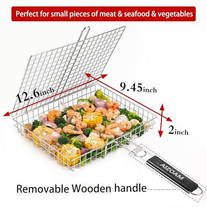 AIGMM Portable Stainless Steel BBQ Barbecue Grilling Basket for Fish ,Vegetables , Steak ,Shrimp, Chops and Many Other Food .Great and Useful BBQ Tool. - CookCave
