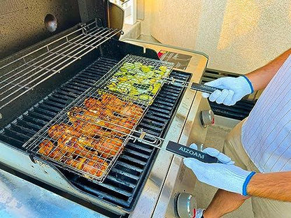 AIGMM Portable Stainless Steel BBQ Barbecue Grilling Basket for Fish ,Vegetables , Steak ,Shrimp, Chops and Many Other Food .Great and Useful BBQ Tool. - CookCave