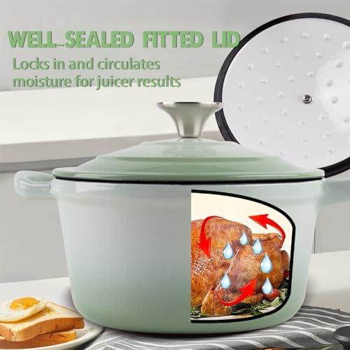 AILIBOO Enameled Cast Iron Sauce Pan, 2 Quarts Round Sauce Pot with Lid, Min Dutch Oven Enamel Saucepan for Cooking Pasta Sauce, Gravy, Puddings & Boiling, Gradient Green - CookCave