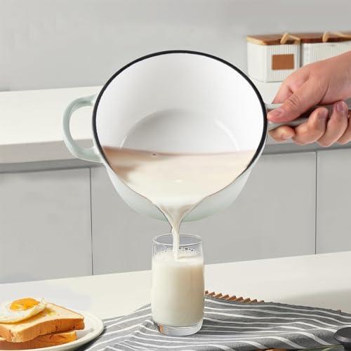 AILIBOO Enameled Cast Iron Sauce Pan, 2 Quarts Round Sauce Pot with Lid, Min Dutch Oven Enamel Saucepan for Cooking Pasta Sauce, Gravy, Puddings & Boiling, Gradient Green - CookCave