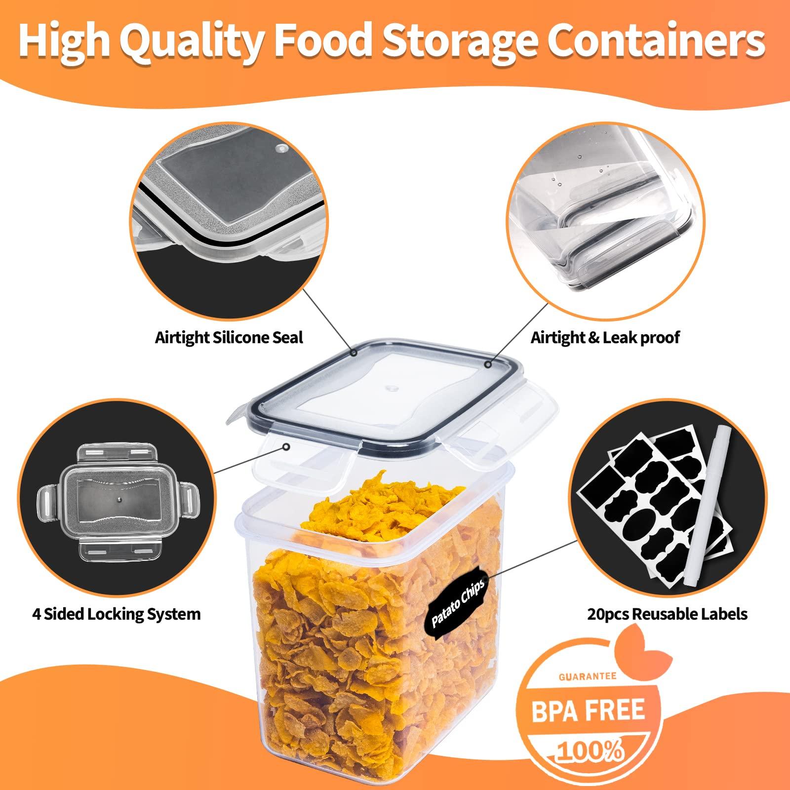 Airtight Food Storage Containers with Lids, 14 Pcs BPA Free Plastic Dry Food Canisters for Kitchen Pantry Organization and Storage for Cereal, Dishwasher safe,Include 20 Labels and Marker, Black - CookCave