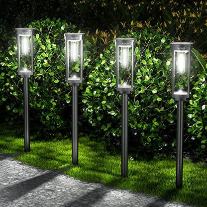 ALFIOT Solar Pathway Lights Waterproof 8 Pack Upgraded Walkway Landscape Outdoor Driveway Auto On/Off Lights for Yard Lawn Patio (Cool White) - CookCave