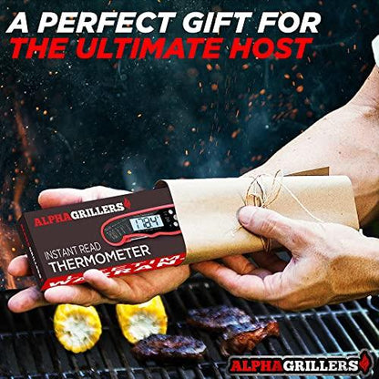 Alpha Grillers Instant Read Meat Thermometer for Grill and Cooking. Best Waterproof Ultra Fast Thermometer with Backlight & Calibration. Digital Food Probe for Kitchen, Outdoor Grilling and BBQ! - CookCave