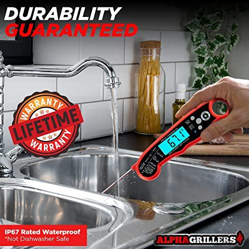 Alpha Grillers Instant Read Meat Thermometer for Grill and Cooking. Best Waterproof Ultra Fast Thermometer with Backlight & Calibration. Digital Food Probe for Kitchen, Outdoor Grilling and BBQ! - CookCave