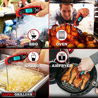 Alpha Grillers Instant Read Meat Thermometer for Grill and Cooking. Best Waterproof Ultra Fast Thermometer with Backlight & Calibration. Digital Food Probe for Kitchen, Outdoor Grilling and BBQ! - CookCave