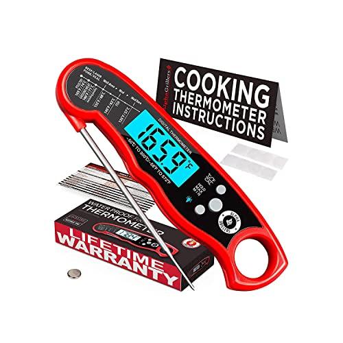 Alpha Grillers Instant Read Meat Thermometer for Grill and Cooking. Best Waterproof Ultra Fast Thermometer with Backlight & Calibration. Digital Food Probe for Kitchen, Outdoor Grilling and BBQ! - CookCave