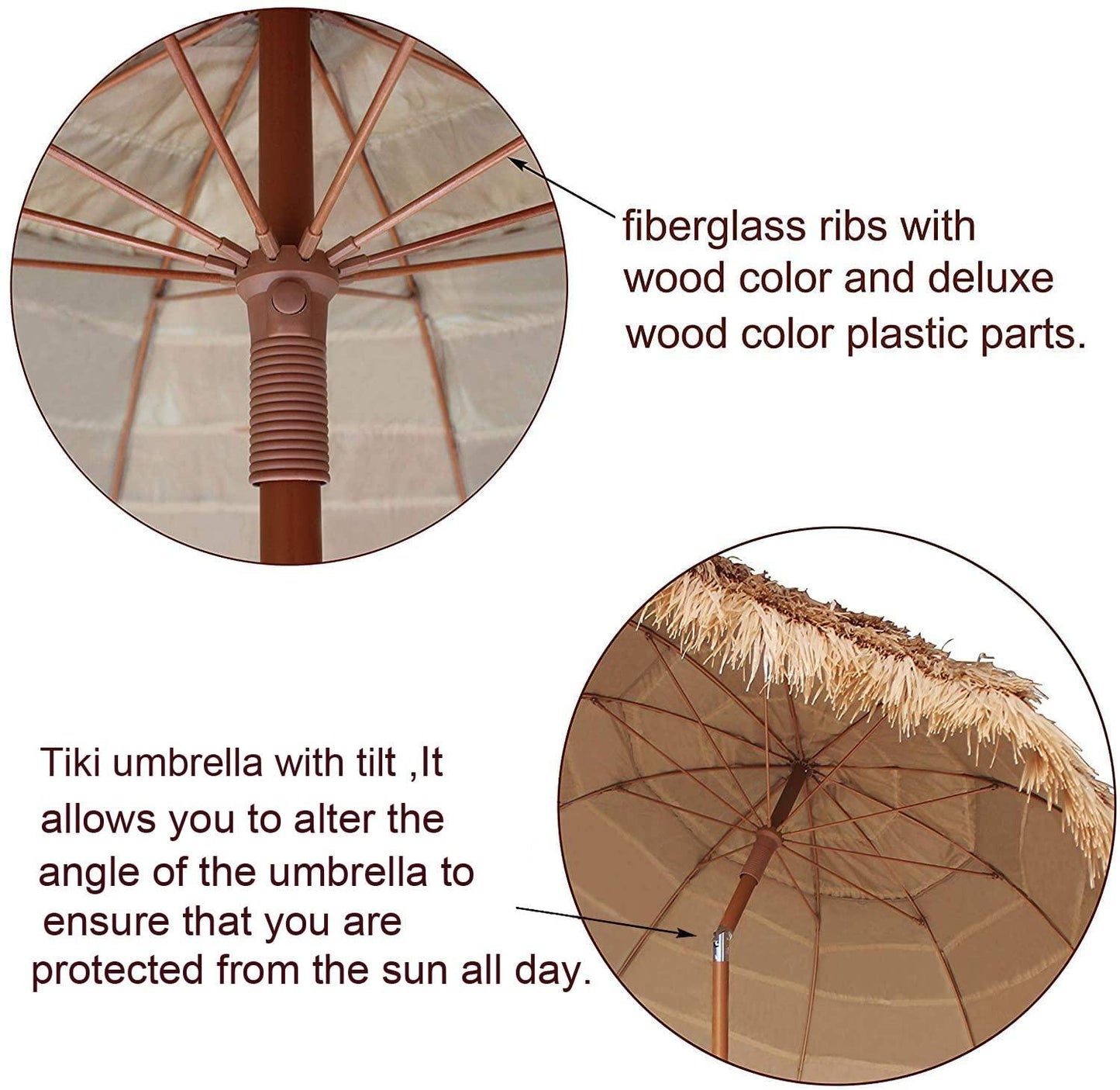 AMMSUN 7.5ft Hula Thatched Tiki Patio Beach Umbrella Hawaiian Style 10 Ribs UPF 50+ with Tilt Carry Bag for Outdoor Tiki Bar, Tropical Palapa, Patio Garden Beach Pool Backyard Natural Color - CookCave