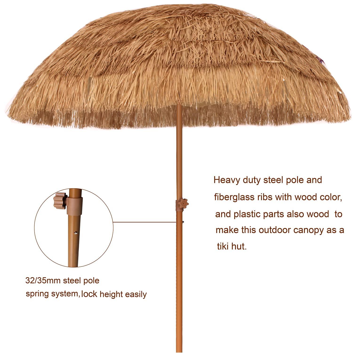 AMMSUN 7.5ft Hula Thatched Tiki Patio Beach Umbrella Hawaiian Style 10 Ribs UPF 50+ with Tilt Carry Bag for Outdoor Tiki Bar, Tropical Palapa, Patio Garden Beach Pool Backyard Natural Color - CookCave