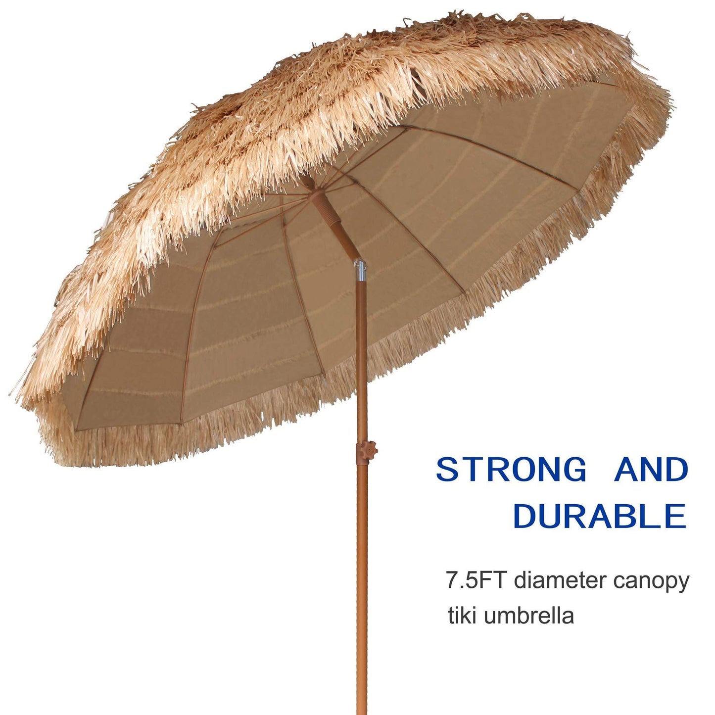 AMMSUN 7.5ft Hula Thatched Tiki Patio Beach Umbrella Hawaiian Style 10 Ribs UPF 50+ with Tilt Carry Bag for Outdoor Tiki Bar, Tropical Palapa, Patio Garden Beach Pool Backyard Natural Color - CookCave