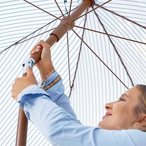 AMMSUN 7ft Patio Umbrella with Fringe Outdoor Tassel Umbrella UPF50+ Premium Steel Pole and Ribs Push Button Tilt, Navy Blue Stripes - CookCave