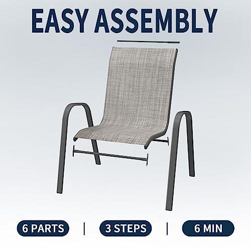 Amopatio Patio Chairs Set of 4, Outdoor Stackable Dining Chairs for All Weather, Breathable Garden Outdoor Furniture for Backyard Deck, Light Grey - CookCave