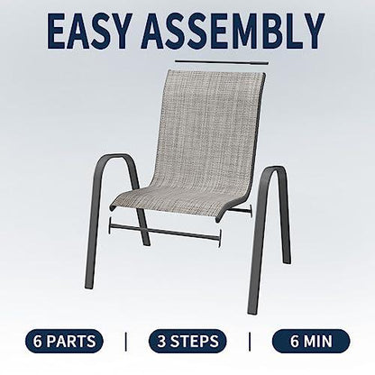 Amopatio Patio Chairs Set of 4, Outdoor Stackable Dining Chairs for All Weather, Breathable Garden Outdoor Furniture for Backyard Deck, Light Grey - CookCave