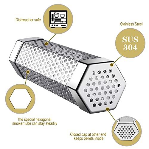 AMXRD Smoke Tube, Premium 6 inch 304 Stainless Steel BBQ Wood Pellet Smoker Tube with Cleaning Brush for All Grills or Smoker, Dishwasher Safe - CookCave