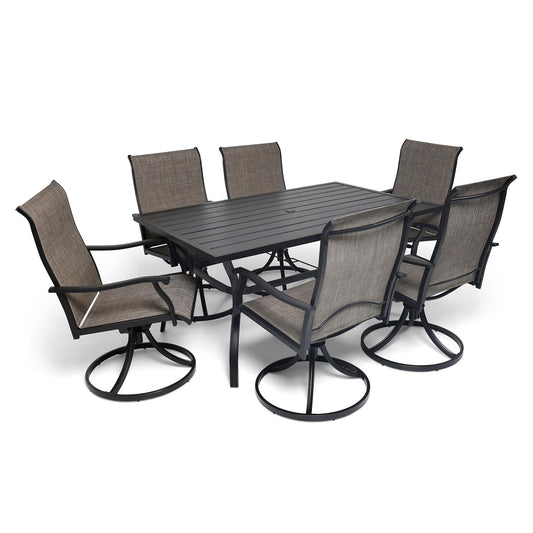 Anmutig 7 Pieces Outdoor Patio Dining Set for 6 Patio Dining Swivel Chairs Textilene & 1 Rectangle Outdoor Dining Table with 1.57" Umbrella Hole for Backyard Bistro Outdoor Furniture Garden Dark Grey - CookCave
