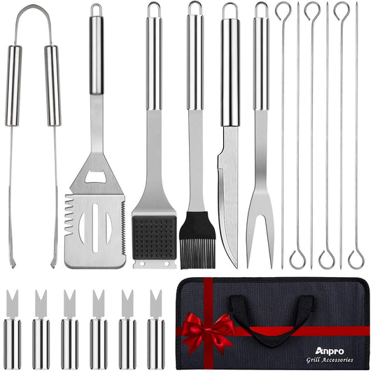 Anpro Grill Kit, Grill Set, Grilling Utensil Set, Grilling Accessories, BBQ Accessories, BBQ Kit, BBQ Grill Tools,Smoker, Camping, Kitchen, Stainless Steel, 21 Pcs,Grilling Gifts for Fathers Day - CookCave